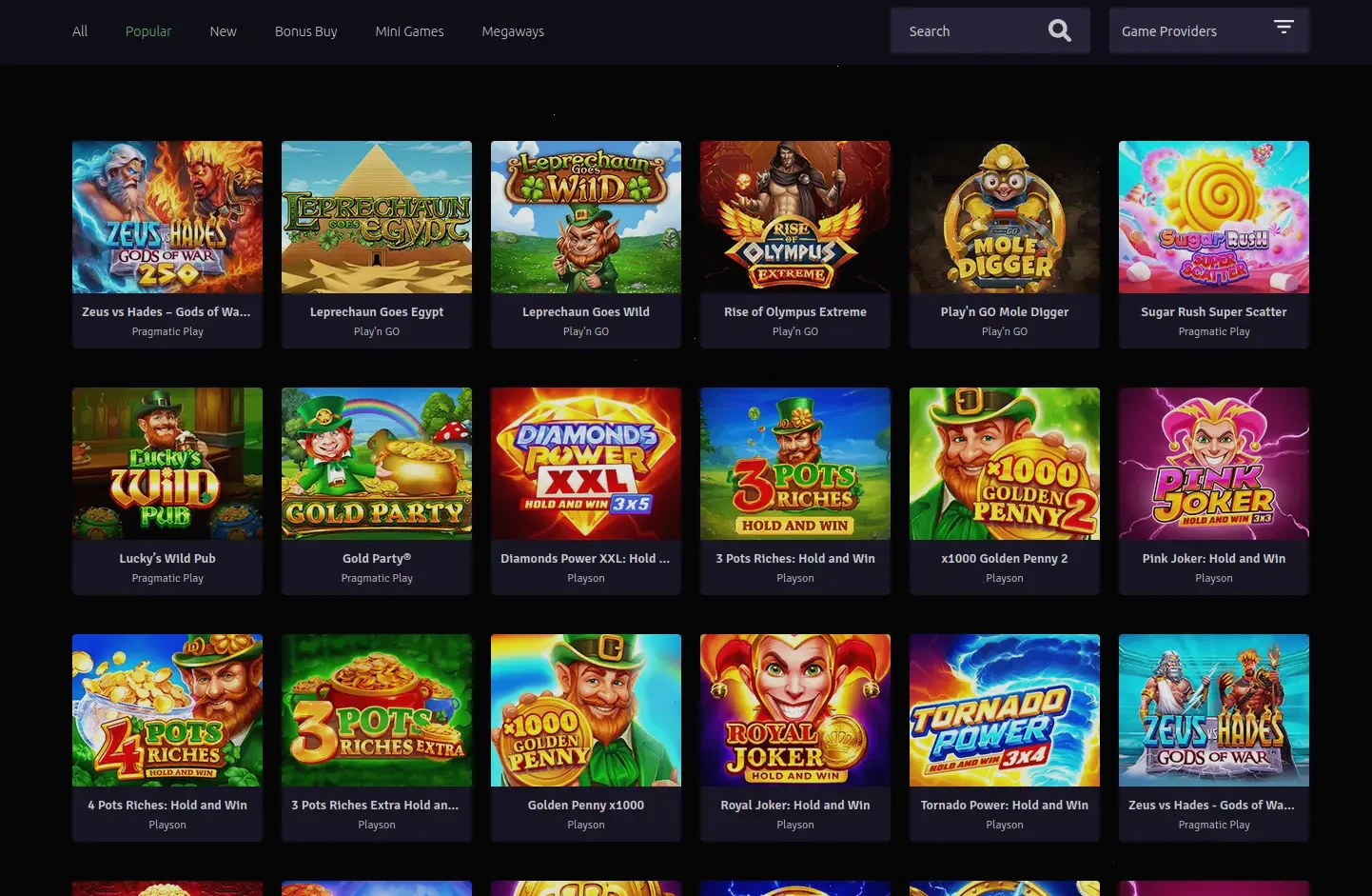 Pannello Il Mio Account su Race Up Casino con sezioni depositi e prelievi