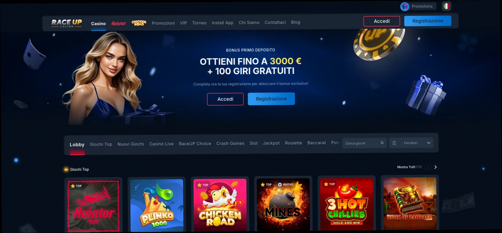 Race up casino 100% fino a 500€ + 200 Giri Gratuiti